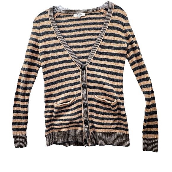 Madewell Sweaters - Madewell 100% Merino‎ Wool Oversized XS VNeck Button Up Cardigan Sweater Striped